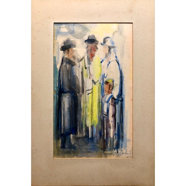 Ben Zion Magal, Israeli Judaica Watercolor Gouache Bar Mitzvah Boy Rabbi Painting Russian Artist, 1962 For Sale - Image 4 of 4