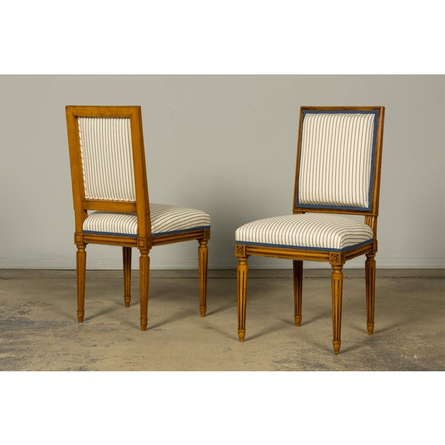 Set of Eight Late 19th Century French Louis XVI Style Dining Chairs in Blue Stripe For Sale In New York - Image 6 of 18
