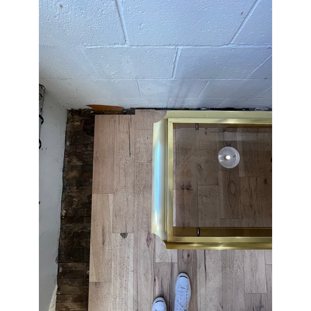 1970s 1970s Sculptural Brass-Tone Aluminum and Smoked Glass Console Table For Sale - Image 5 of 9