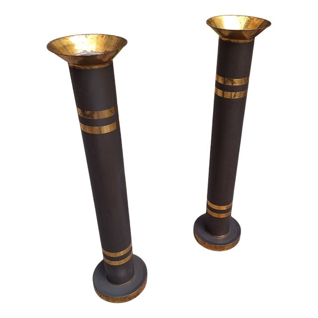 Flower Pots in Black Lacquered Brass, 1950s, Set of 2 For Sale