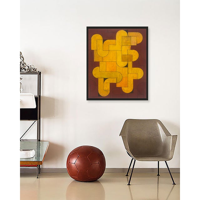 Contemporary Geometric, Abstract Oil and Cold, Wax Painting, Deep, Red, Bright Yellow by Stephen Cimini For Sale In New York - Image 6 of 6