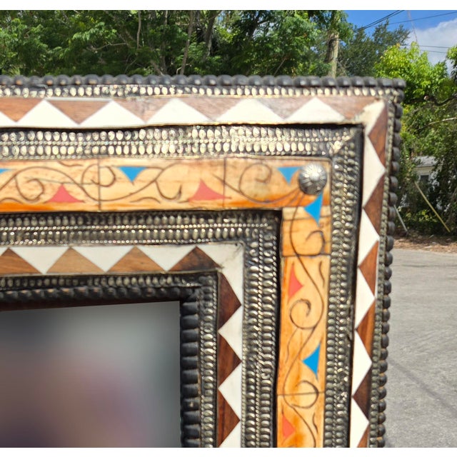 2010s Extra Large Moroccan Resin and Metal Inlay Rectangular Mirror For Sale - Image 5 of 5