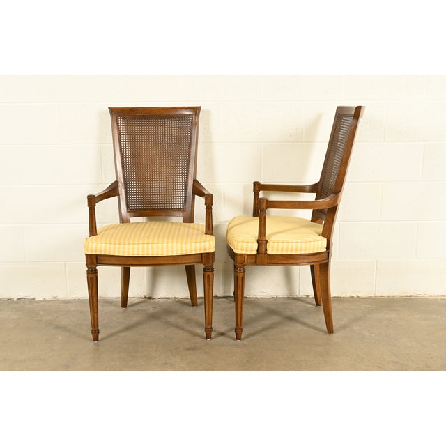 Henredon French Regency Louis XVI Carved Walnut Cane Back Armchairs, Pair For Sale - Image 11 of 16
