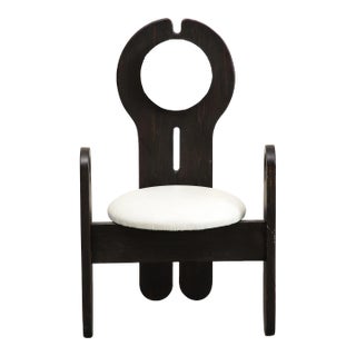 Hungarian Studio White Leather and Wood Side Chair by Szedleczky Design, 1970s For Sale