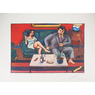 Jacques De Loustal, Couple in the Living Room, Original Lithograph For Sale