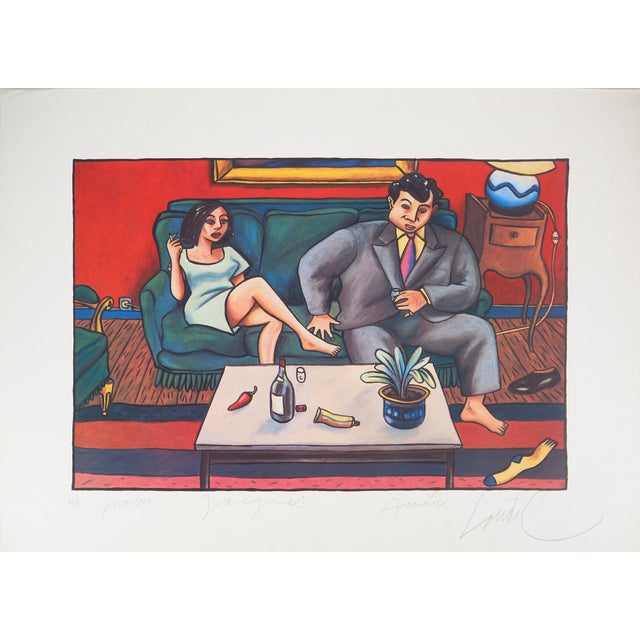 Jacques De Loustal, Couple in the Living Room, Original Lithograph For Sale