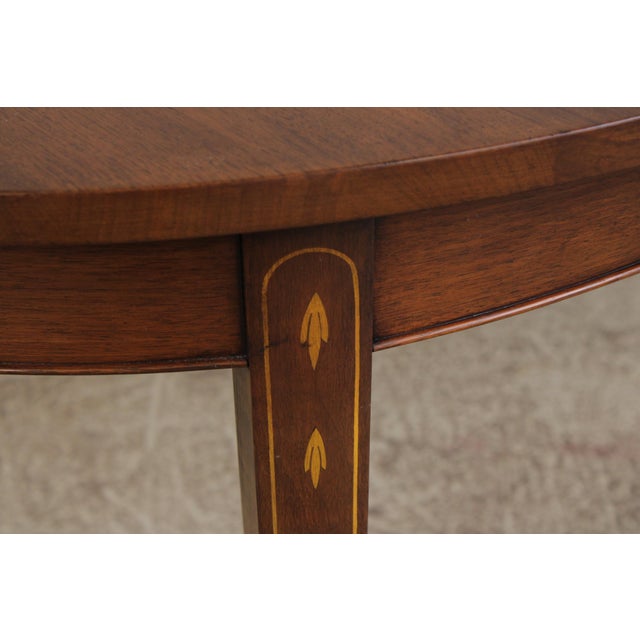 1980s Henkel Harris Walnut Inlaid Oval Dining Table For Sale - Image 5 of 17