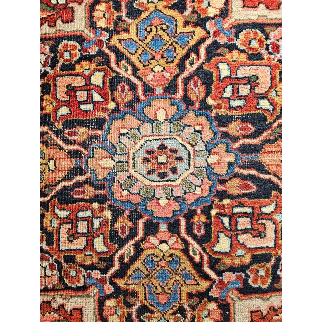 Early 1900s Persian Heriz Rug, Hand-Knotted Wool, Geometric Design, Red & Navy, 6x10 For Sale - Image 9 of 14