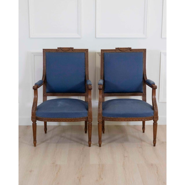 Mid 20th Century Set Of Four Louis XVI Style Armchairs In Natural Wood For Sale - Image 13 of 18