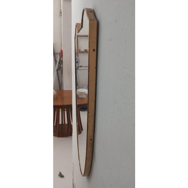 Metal Shield-Shaped Mirror with Brass Frame, 1950s For Sale - Image 7 of 8