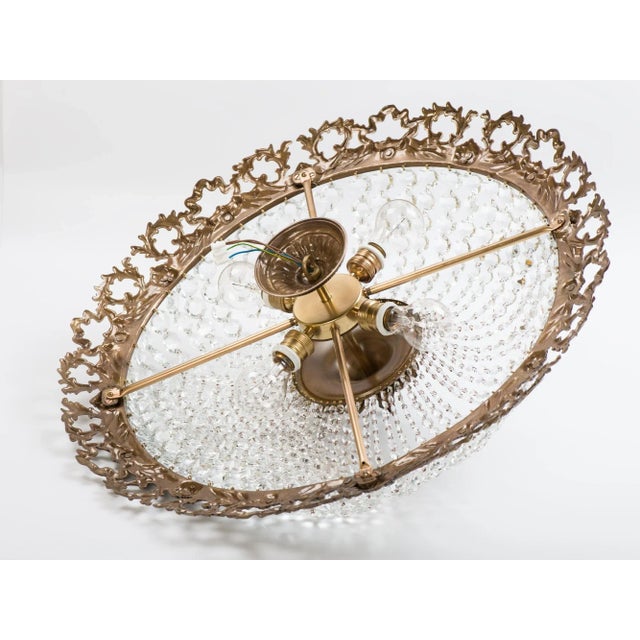 Metal Large Brass & Crystal Semi Flush Mount Basket Chandelier, Spain 1950s For Sale - Image 7 of 13