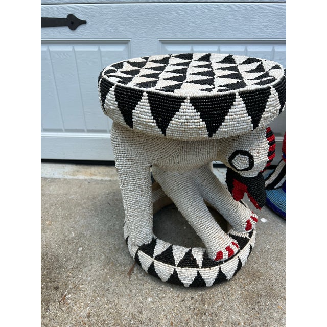 1970s 1970s Hand Beaded African Style Decorative Stool For Sale - Image 5 of 6