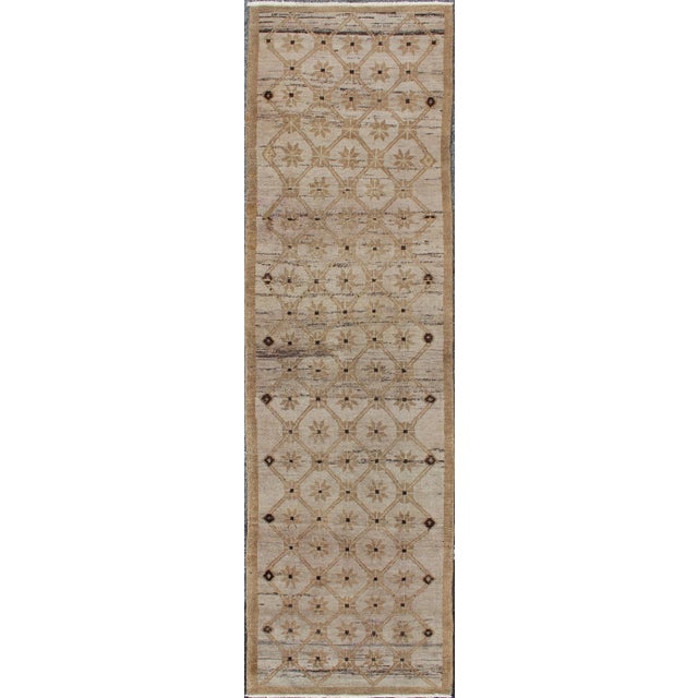 Camel Turkish Vintage Runner With Latticework Design in Taupe, Cream and Khaki For Sale - Image 8 of 8