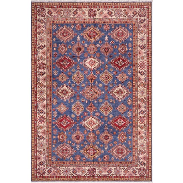 Rustic Super Kazak Blue/Ivory Wool Rug - 8'8'' X 12'2'' For Sale - Image 10 of 10