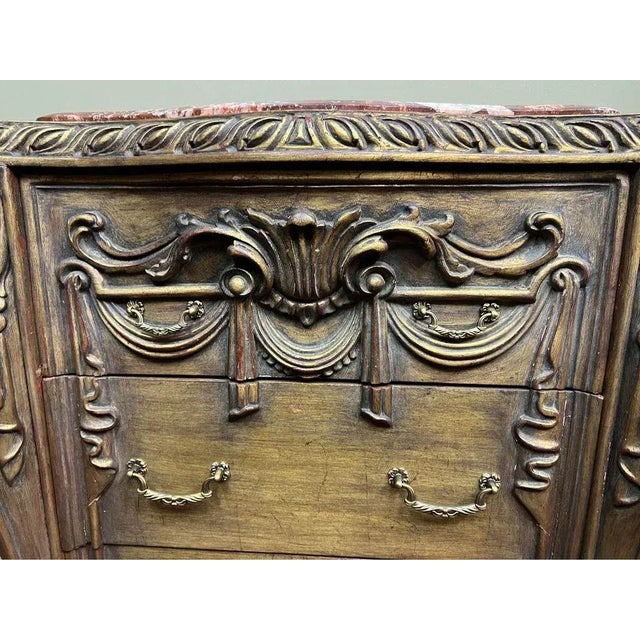 Louis XV Style Gilt Painted Marble Inset Top Bombe Commode For Sale - Image 10 of 12