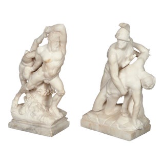Pair of Antique Italian Marble Mythological Sculptures, Hercules & Diomedes and Menelaus Carrying Patroclus, Attributed to Antonio Frilli Description For Sale