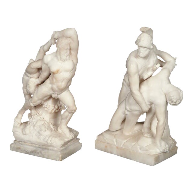 Pair of Antique Italian Marble Mythological Sculptures, Hercules & Diomedes and Menelaus Carrying Patroclus, Attributed to Antonio Frilli Description For Sale