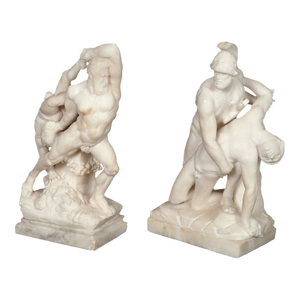 Pair of Antique Italian Marble Mythological Sculptures, Hercules & Diomedes and Menelaus Carrying Patroclus, Attributed to Antonio Frilli Description