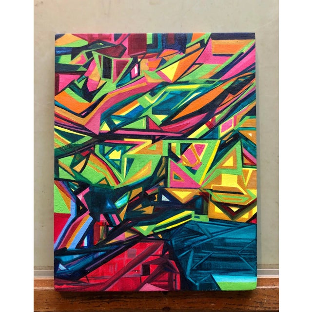 Illegibly signed, titled and dated verso. angular abstract geometric painting in a graffiti, street art stye.