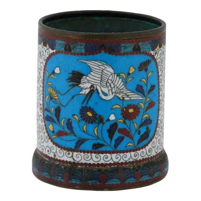 Antique Japanese Meiji Cloisonne Enamel Brush Pot For Sale