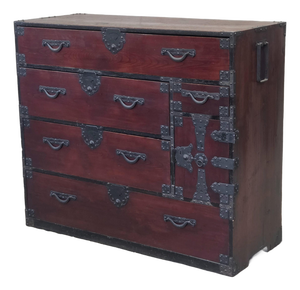 Antique Early 1900s Meiji Period Japanese Pine/Elm Tansu Chest With Iron Hardware