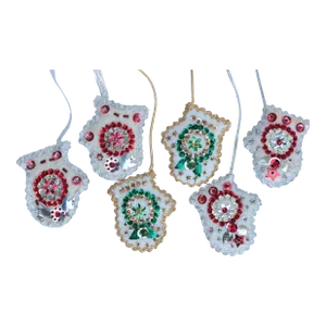 Mid-Century Felt Mitten Christmas Ornaments - Set of 3