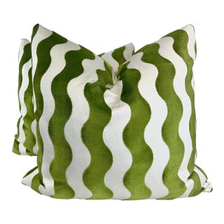 Schumacher "The Wave Velvet" in Lettuce 22" Pillows-A Pair For Sale