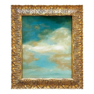 Contemporary Plein Air "Clouds and Sky" Oil Painting in Vintage Gold Frame For Sale