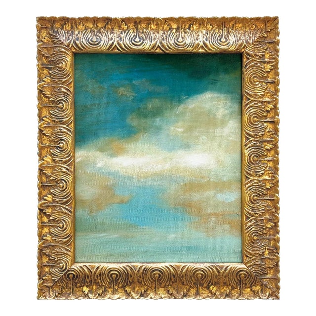 Contemporary Plein Air "Clouds and Sky" Oil Painting in Vintage Gold Frame For Sale