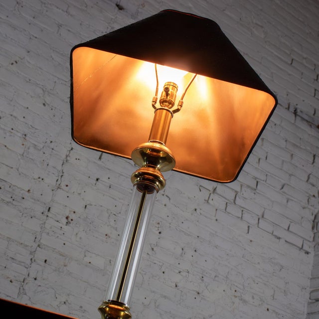 Metal Late 20th Century Neoclassic Revival Lucite and Brass Candlestick Table Lamp For Sale - Image 7 of 18