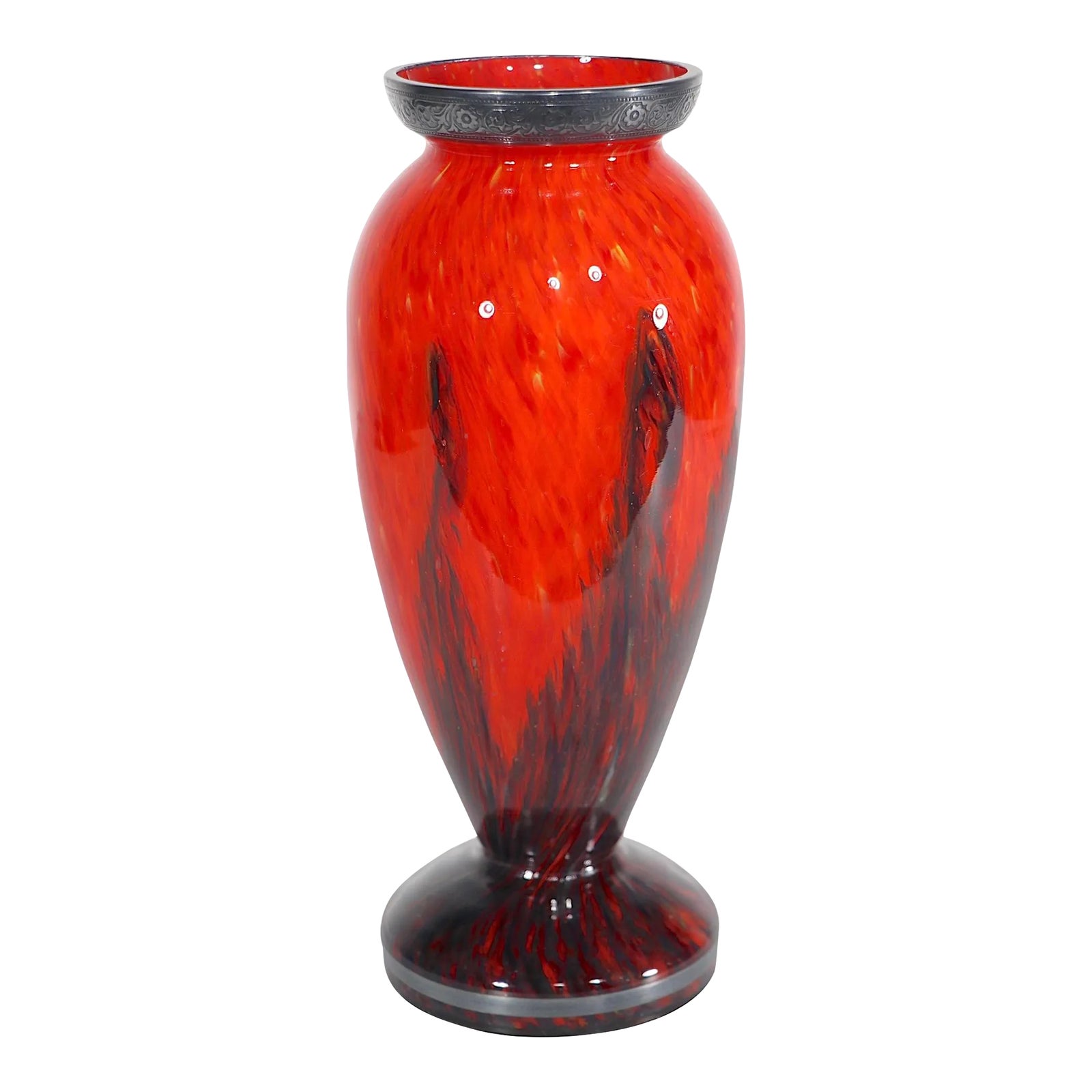 Czech Art Glass Vase With Silver Trim C. 1920/1930's | Chairish