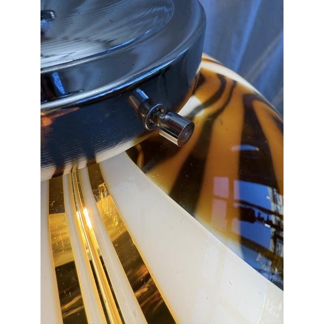 Mid-Century Italian Amber and White Swirl Murano Glass Pendant with Chrome Suspension attributed to Mazzega, 1970s For Sale - Image 15 of 18