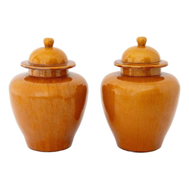 Chinese Style Glazed Stoneware Ginger Jars, Pair For Sale