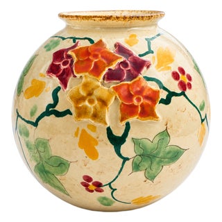 Mid-Century Modern Dutch Art Nouveau Style Rozet Series Barbotine Ceramic Vase by Regina Gouda, 1950s For Sale