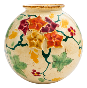 Mid-Century Modern Dutch Art Nouveau Style Rozet Series Barbotine Ceramic Vase by Regina Gouda, 1950s