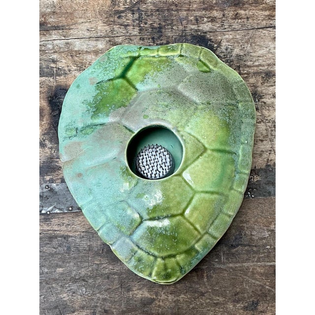 Vintage Green Ceramic Turtle Flower Frog For Sale - Image 4 of 15