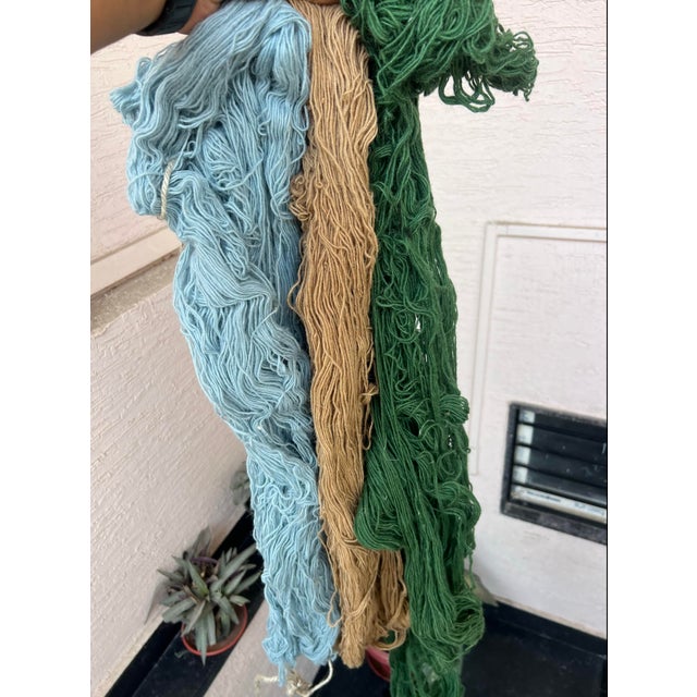 Handmade New Zealand Wool Dhurrie, Sky Blue, Beige and Green Swedish Tile Rug- 6'x9' For Sale - Image 10 of 13