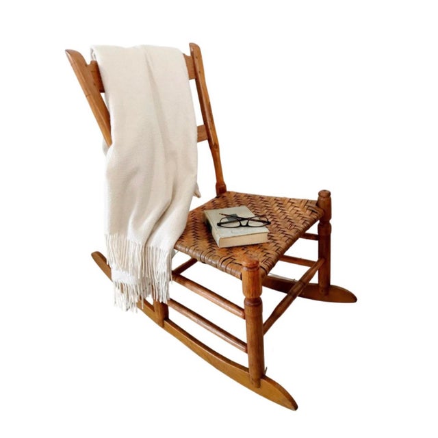 Antique Late 19th Shaker Armless Rocking Chair With Splint Weaving, Sewing Rocker Seat Chairish