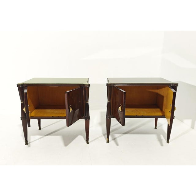 Italian Bedside Tables in Wood, Glass, and Brass in the style of Vittorio Dassi, 1950s, Set of 2 For Sale - Image 15 of 18