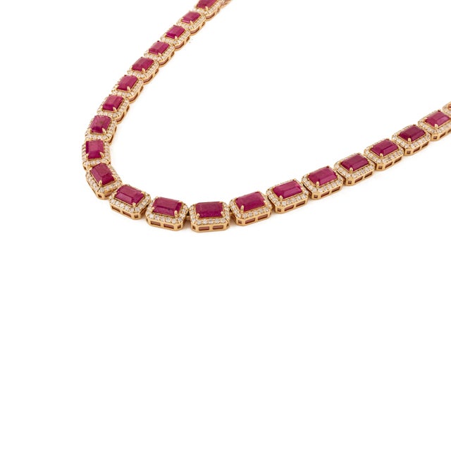 Metal 1980s Inspired 27.47 Ct Ruby Statement Necklace With Diamonds in 14k Solid Gold For Sale - Image 7 of 15