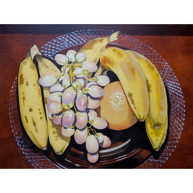Realism Late 20th Century Realist Still Life Painting With Bananas and Grapes For Sale - Image 3 of 3