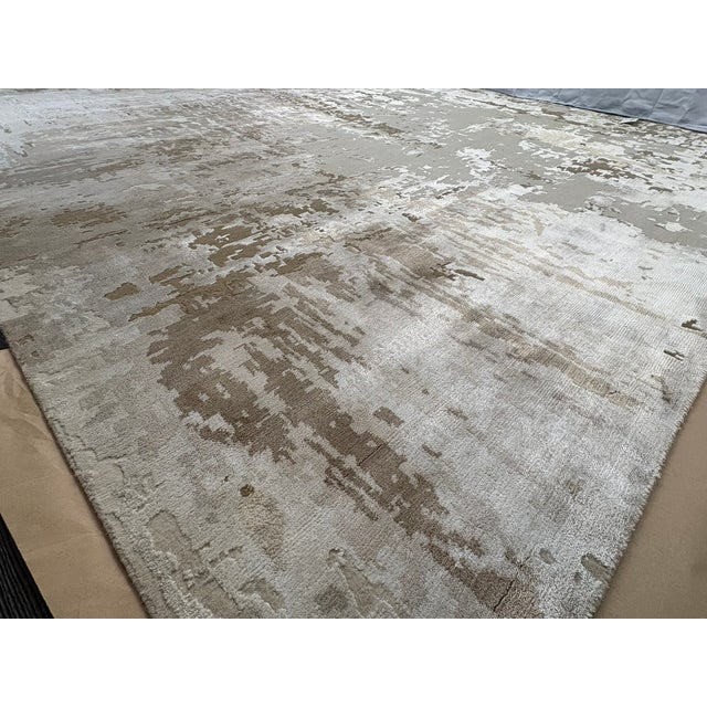 Rh Restoration Hardware Riva Hand-Knotted Rug — 9' × 12' Dove/Wheat | Wool & Viscose Blend For Sale - Image 17 of 18