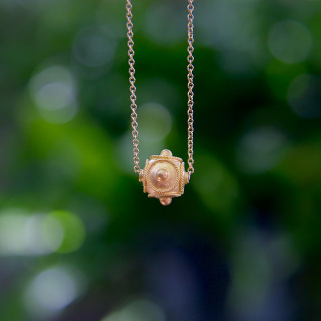 Gold Late 19th Century 21k Gold Etruscan Revival Bead & 14k Gold Chain Necklace For Sale - Image 8 of 9