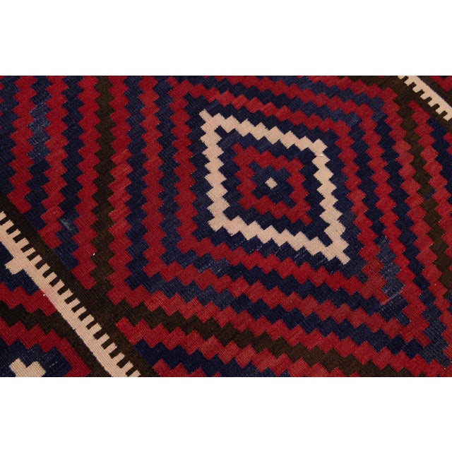 Textile Mid-20th Century Turkish Kilim Red Handmade Geometric Wool Rug For Sale - Image 7 of 10