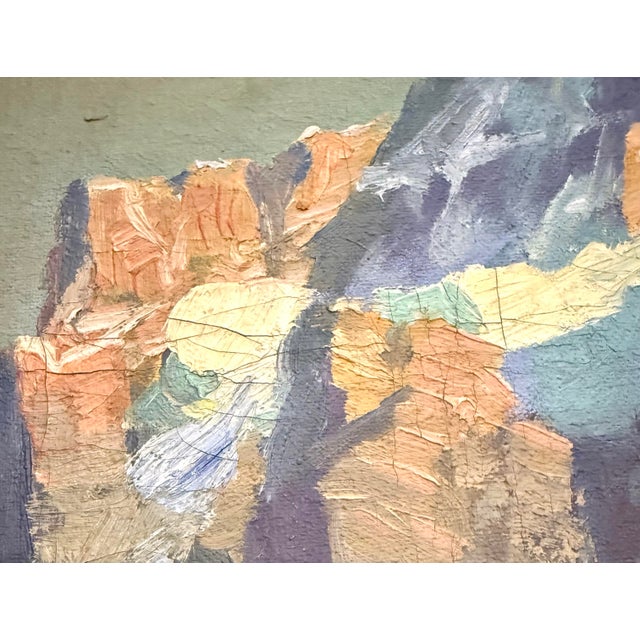 Wood Mid-Century Original European Alpine Village Oil Painting on Board For Sale - Image 7 of 11