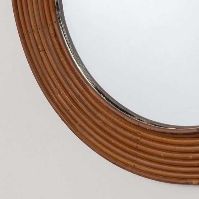 Brown 1960s French Circular Rattan Mirror For Sale - Image 8 of 10