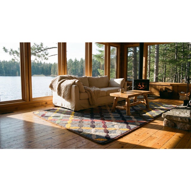 Considerable Slate Gray Color With Geometric Design Antique American Hooked Rug For Sale - Image 15 of 15