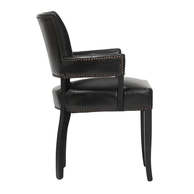 Black Leather & Nailhead Arm Dining Chair | Chairish