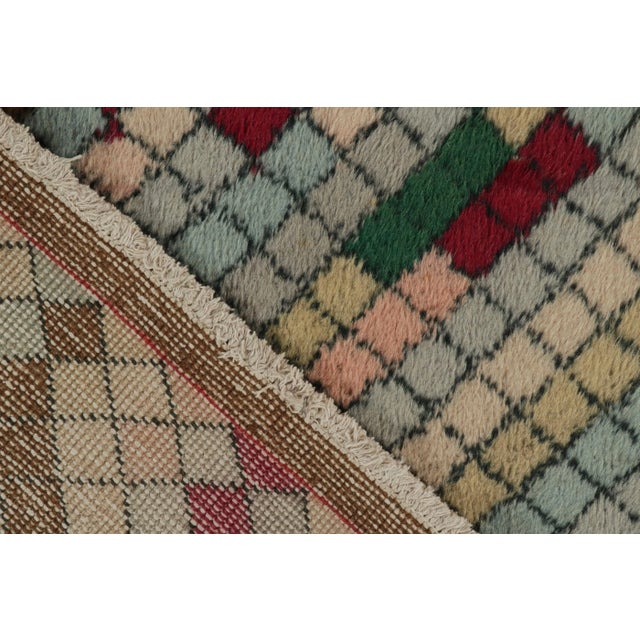 Textile 1960s Vintage Distressed Industrial Deco Rug in Multicolor Diamond Patterns For Sale - Image 7 of 7