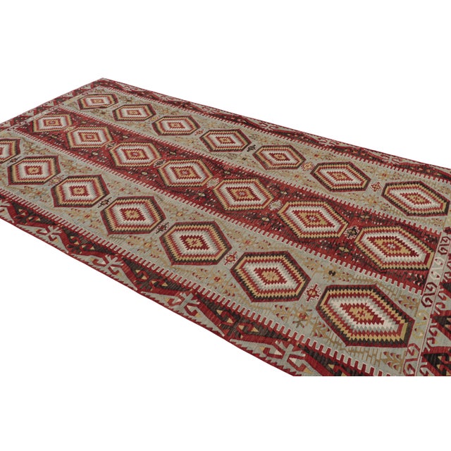 Rug & Kilim Vintage Mid-Century Esme Green-Blue and Red Wool Rug – Vibrant & Earth Tone Accents For Sale - Image 4 of 7
